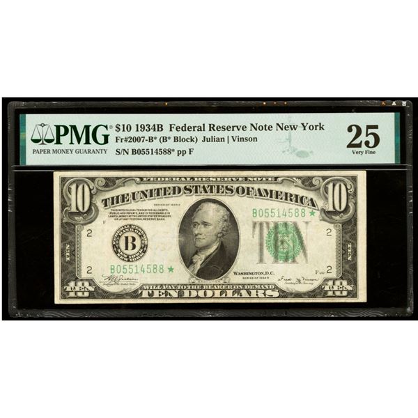 1934B $10 STAR New York FRN PMG 25