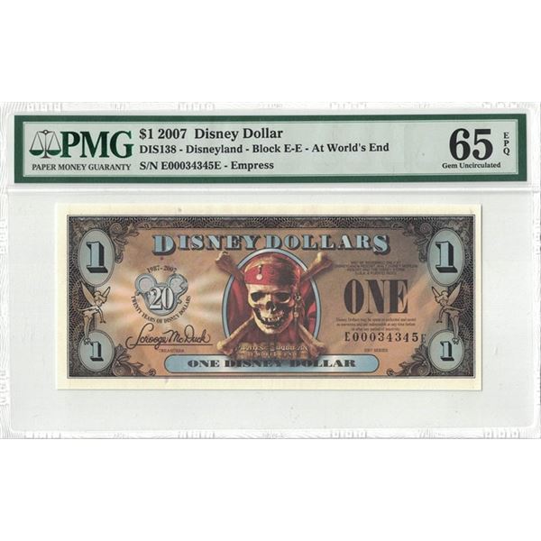2007 $1 Pirates Disney Dollar PMG 65EPQ