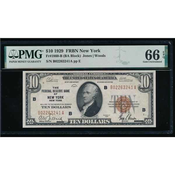 1929 $10 New York FRBN PMG 66EPQ