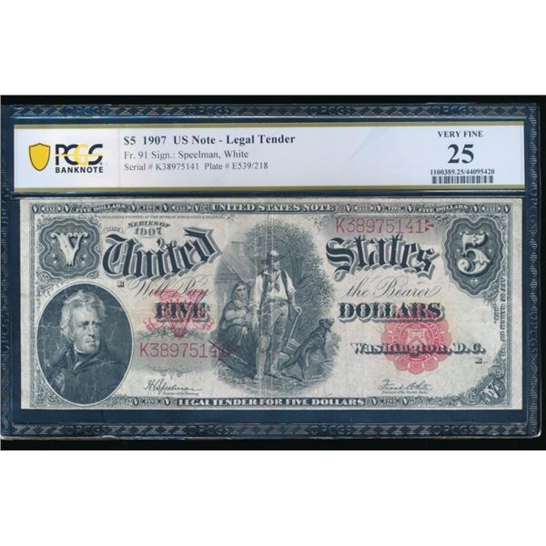 1907 $5 Legal Tender Note PCGS 25