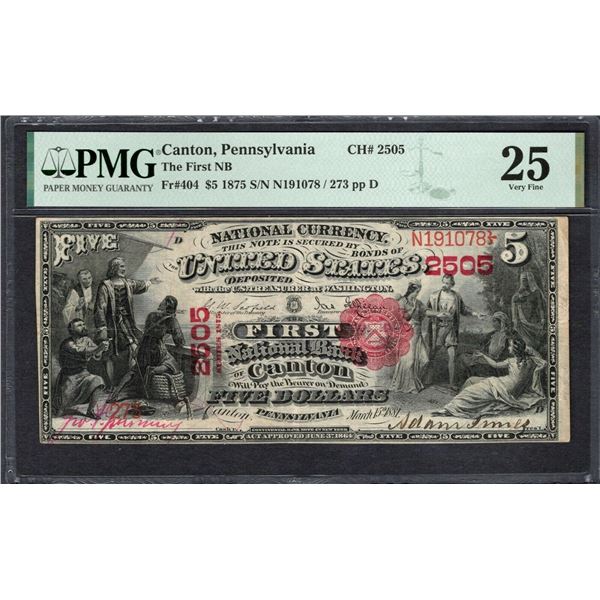 1875 $5 Canton PA National PMG 25