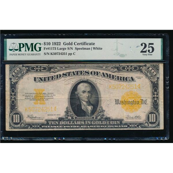 1922 $10 Gold Certificate PMG 25
