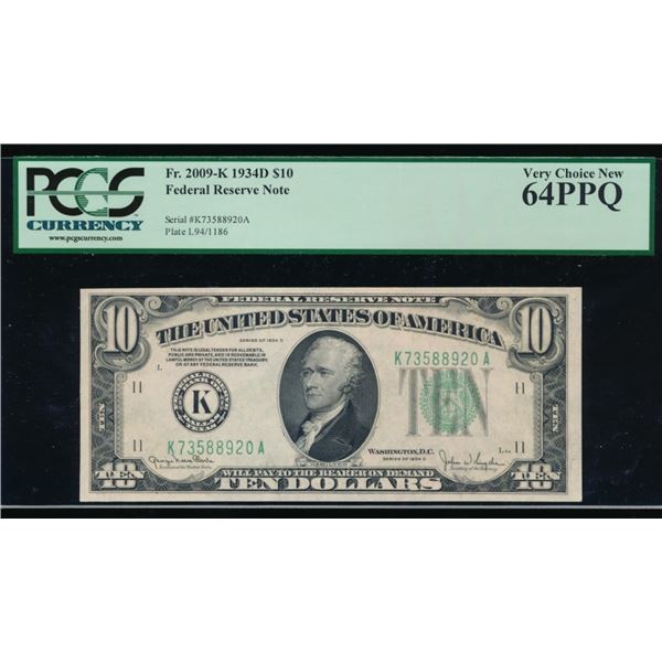 1934D $10 Dallas FRN PCGS 64PPQ
