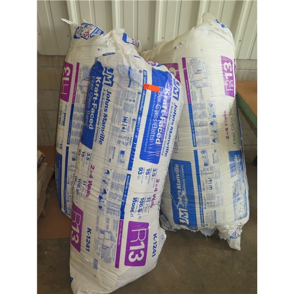 3 Bags of Johns Manville Fiber Glass Batts Insulation