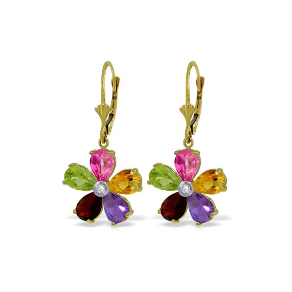 Genuine 4.43 ctw Pink Topaz, Citrine & Amethyst & Diamond Earrings 14KT Yellow Gold - REF-50H5X