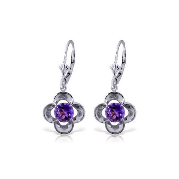 Genuine 1.10 ctw Amethyst Earrings 14KT White Gold - REF-37H7X