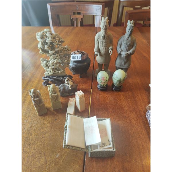 Asian Statues and 2 Custom Stamps (Some Are Possibly Ivory)