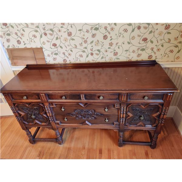 Antique Buffet Cabinet With Beautiful Wood Detailing
