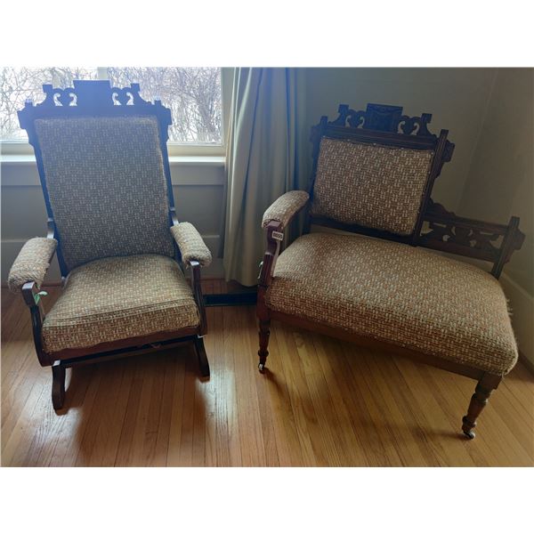 2 Antique Victorian Chair & Gossip Bench