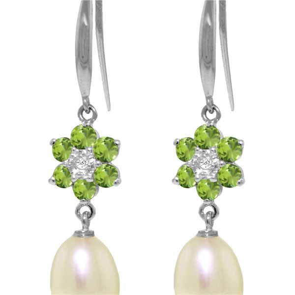 Genuine 9.01 ctw Peridot, Pearl & Diamond Earrings 14KT White Gold - REF-44V3W