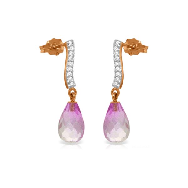 Genuine 4.78 ctw Pink Topaz & Diamond Earrings 14KT Rose Gold - REF-46N2R