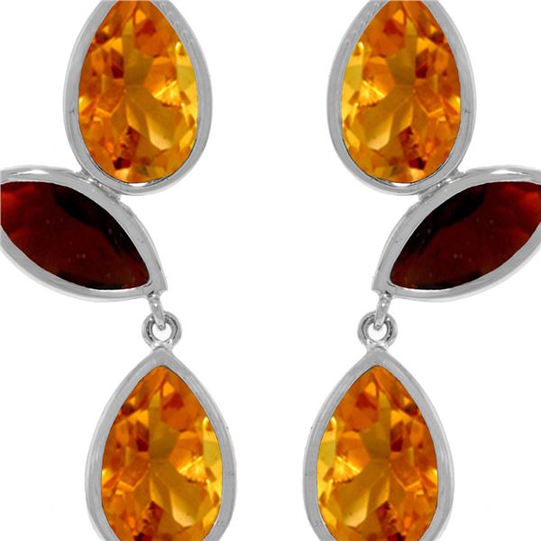 Genuine 13 ctw Citrine & Garnet Earrings 14KT White Gold - REF-58R7P
