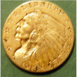 1913  $2.50 Indian Gold Liberty Coin