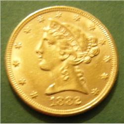 1882 $5 Gold Liberty Coin