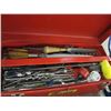 Image 2 : RED TOOLBOX WITH ASST. DRILL BITS, FILES, ETC.