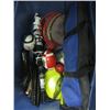 Image 2 : BIN OF MISC. BIKE SEAT, BADMINTON RACKETS, FRISBEES, ETC.
