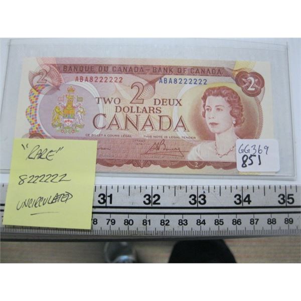 CANADIAN $2 BILL WITH 6 2s IN SERIAL #