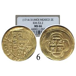 Mexico City, Mexico, cob 2 escudos, 17(14)J, encapsulated NGC MS-66.