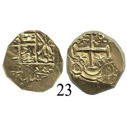 Bogotá, Colombia, cob 2 escudos, posthumous Charles II, rare error struck from 1E dies.