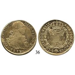 Santiago, Chile, bust 8 escudos, Ferdinand VII (bust of Charles IV), 1812FJ, lustrous XF with scratc