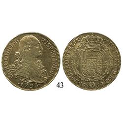 Bogotá, Colombia, bust 8 escudos, Charles IV, 1795JJ.