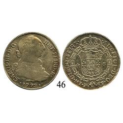 Popayán, Colombia, bust 4 escudos, Charles III, 1779SF.