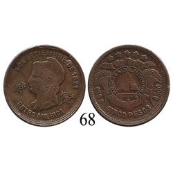 Honduras, copper pattern for gold 5 pesos, 1908/888.