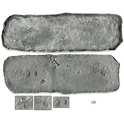 Silver "tumbaga" bar #M-113, fineness 1400/2400 (58.3% pure), marked with four tax stamps (ca. 1528)