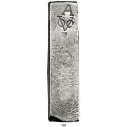 Neatly formed silver bar, marked with A (Amsterdam) and VOC (Dutch East India Co.) and billy goat (a