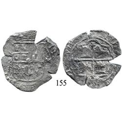 Mexico City, Mexico, cob 8 reales, Philip II or III, (8)-F to left, oM-oD to right, rare dual assaye