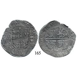 Seville, Spain, cob 8 reales, 1590/89, assayer Gothic P to left, rare.