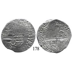 Potosí, Bolivia, cob 8 reales, Philip III or IV, assayer not visible, Grade 3 (Grade-2 quality).