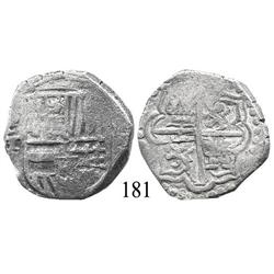 Potosí, Bolivia, cob 4 reales, Philip III or IV, P-T, Grade 2 (estimated).