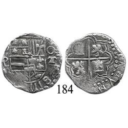 Potosí, Bolivia, cob 2 reales, assayer PAL to left, T punched over denomination oZ to right, very ra