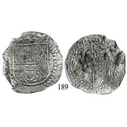 Potosí, Bolivia, cob 8 reales, Philip III, P-Q, Grade 2 (estimated).