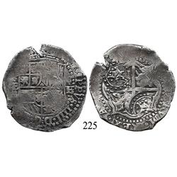 Potosí, Bolivia, cob 8 reales, (1651-2)E, with 2 crowned-T countermarks (rare) and one crowned-L cou