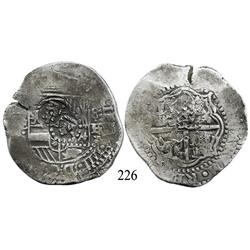 Potosí, Bolivia, cob 8 reales, (1651-2)E, with crowned-•F• (2 dots) and crown-alone countermarks on 