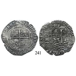 Potosí, Bolivia, cob 8 reales Royal, 1653E.