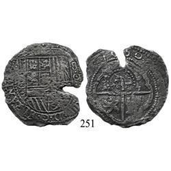 Potosí, Bolivia, cob 8 reales, 1650O, with crowned-L countermark on cross.