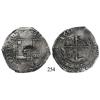 Image 1 : Potosí, Bolivia, cob 8 reales, 1651E, with crowned-•F• (4-dot variety) countermark on shield.