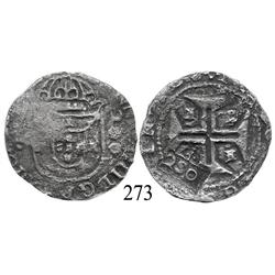 Evora, Portugal, 200 reis, John IV, with Brazilian 250-reis ("2S0") countermark (1663), rare.