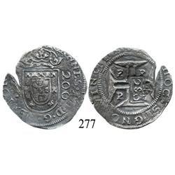 Porto, Portugal, 200 reis, John IV, with Brazilian 250-reis ("2S0") countermark (1663).