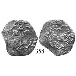 Potosí, Bolivia, cob 2 reales, 1676E.