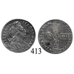 London, England, sixpence, William III, 1700.