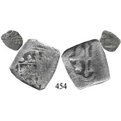 Mixed lot of 2 Mexico City, Mexico, cobs: 4 reales, Philip V, and 1 real, Charles II, assayers not v