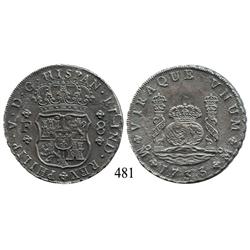 Mexico City, Mexico, pillar 8 reales, Philip V, 1733F, rare.