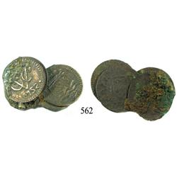 Clump of 5 copper Dutch East India Co. duits dated 1752.