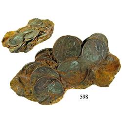 Clump of 14 English East India Co. copper X cash, 1808.