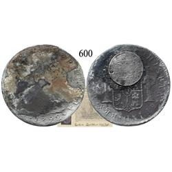 Clump of 2 coins: Lima, Peru, bust 8 reales, Charles IV, 1792 and Mexico City, Mexico, bust ½ real, 