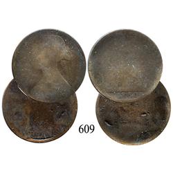 Lot of 2 Victorian English copper pennies, 1860, 1863.